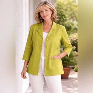 Worthington Lime Green Cropped Blazer Jacket Women’s Career Office Chic